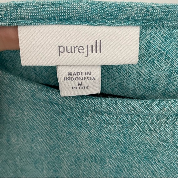 Pure Jill Linen Blend Asymmetric Dress Medium Petite MP Aegean Blue Summer.  24 - Picture 5 of 9